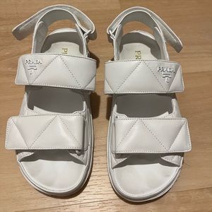 100% Authentic White Prada Padded Nappa Leather Sandals